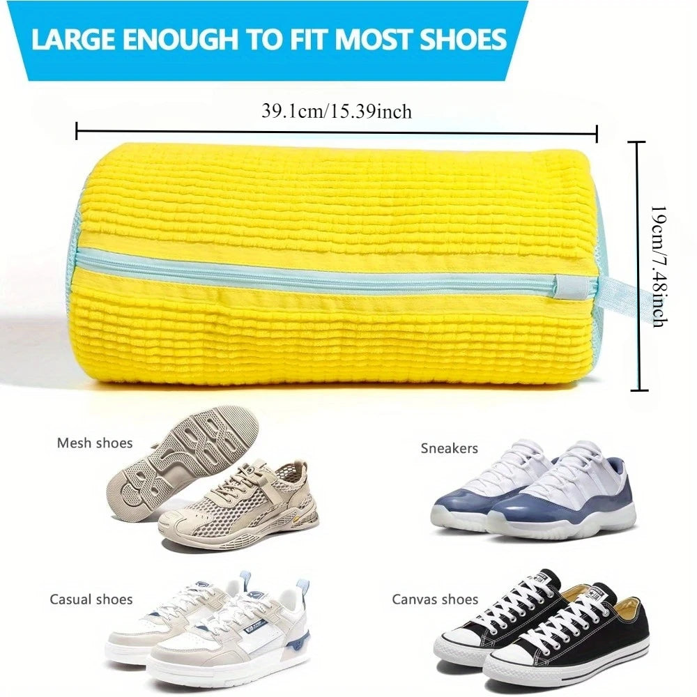 Durable Shoe Washing Machine Bag for All Types-Yellow with Blue Zipper, Ideal