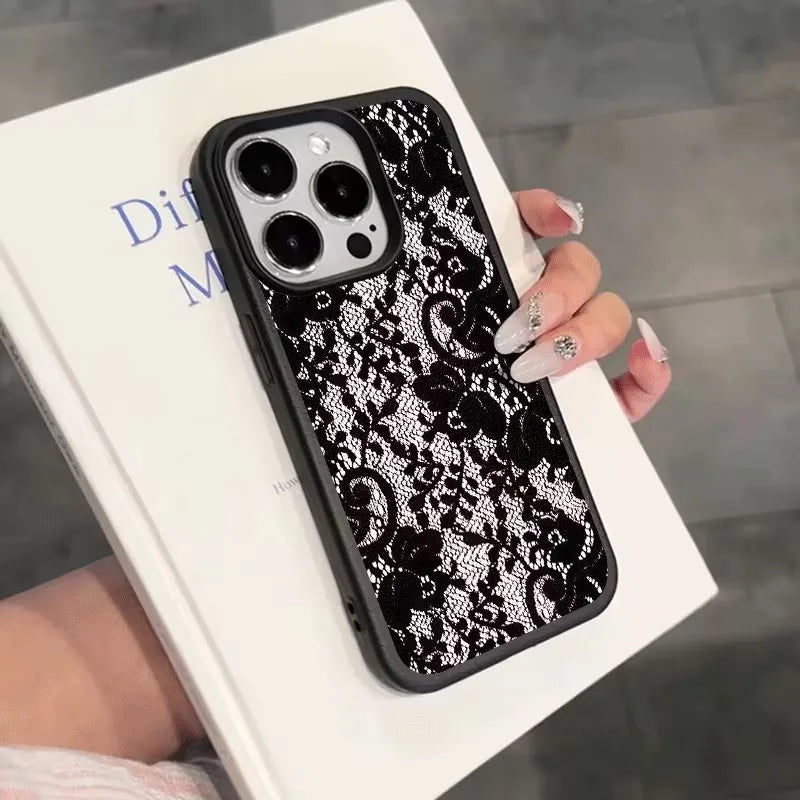 Elegant Black Lace Floral Pattern Phone Case For iPhone 17 Case iPhone 13 16 15 11 12 14 Pro Max X XS XR 17