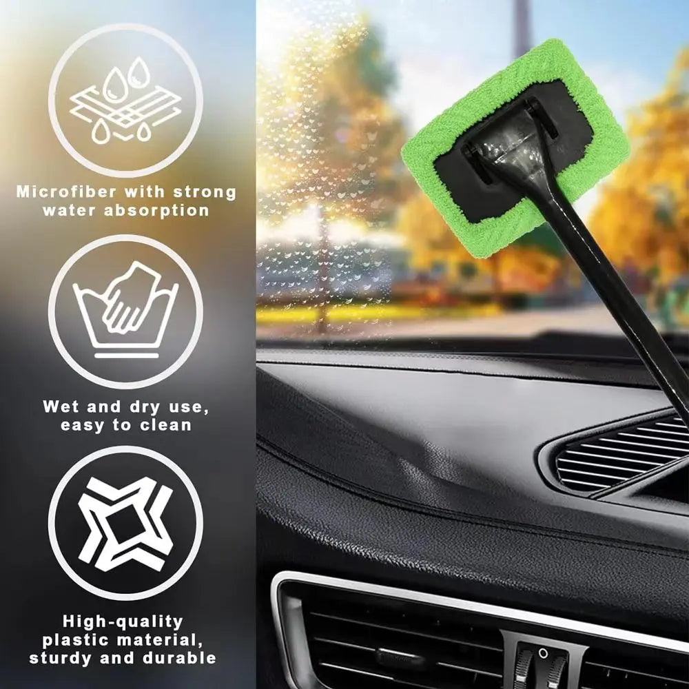 Extendable Car Windshield Cleaner with Washable Microfiber Pads