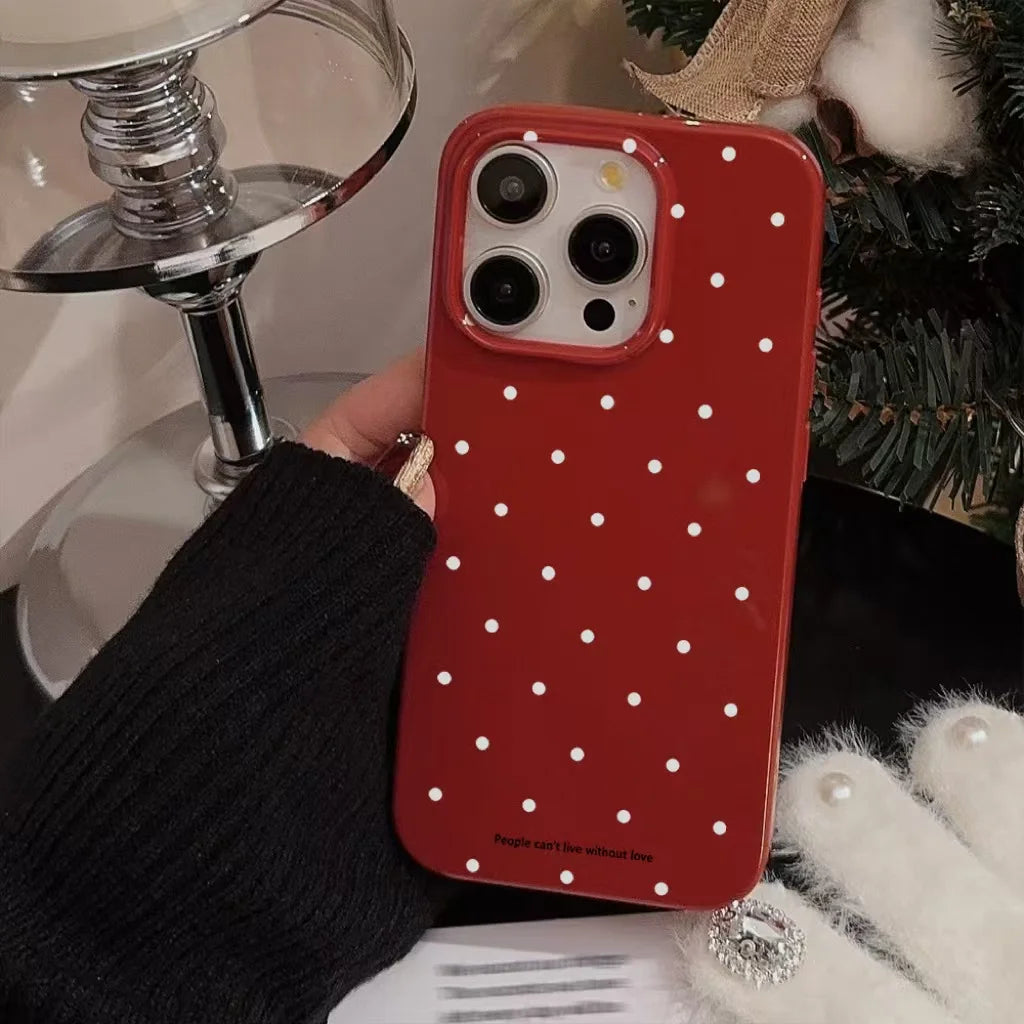 Fashion Classic Retro White Wave Point Wine Red Glossy Protective Soft Phone Case for iPhone 11 12 13 14 15 16