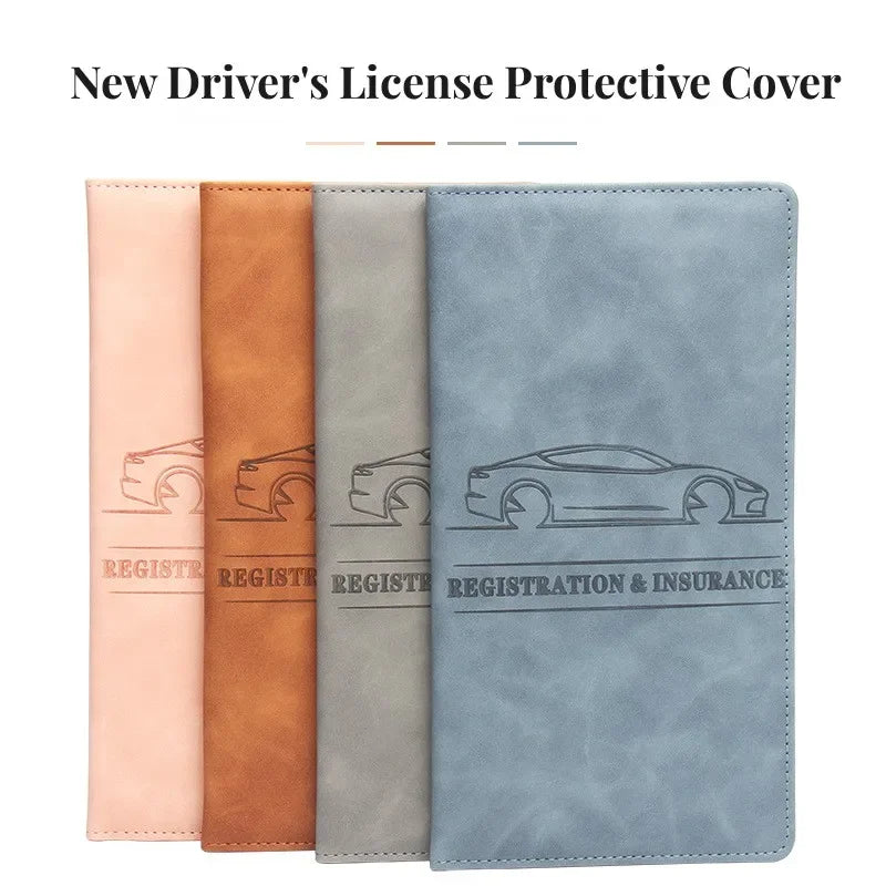 Car Registration Insurance Holder Leather Men Driving License Cover Auto Documents