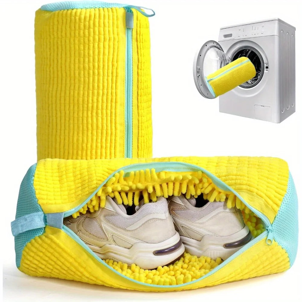 Durable Shoe Washing Machine Bag for All Types-Yellow with Blue Zipper, Ideal