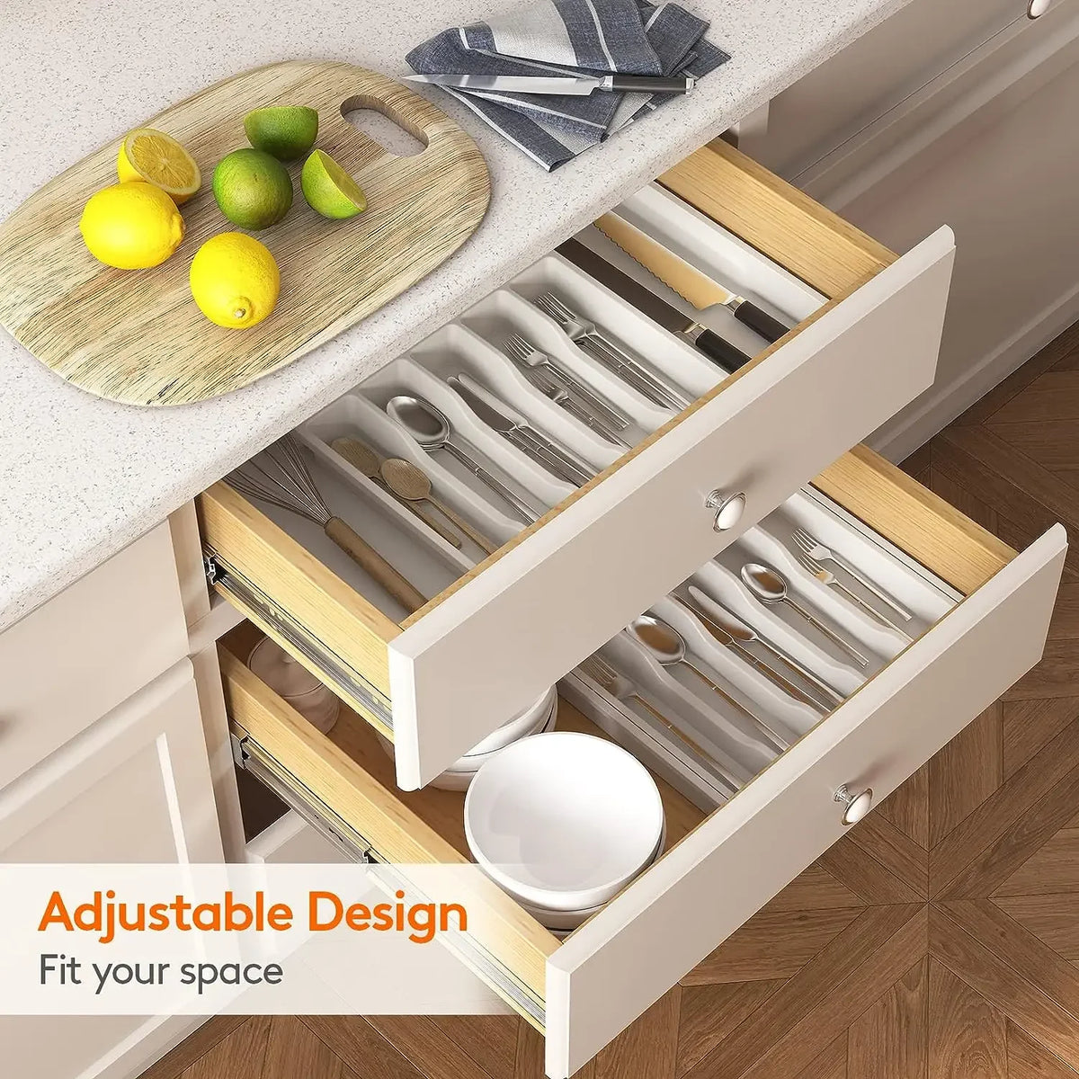 Expandable Kitchen Drawer Organizer, Adjustable Cutlery Storage Tray with Dividers