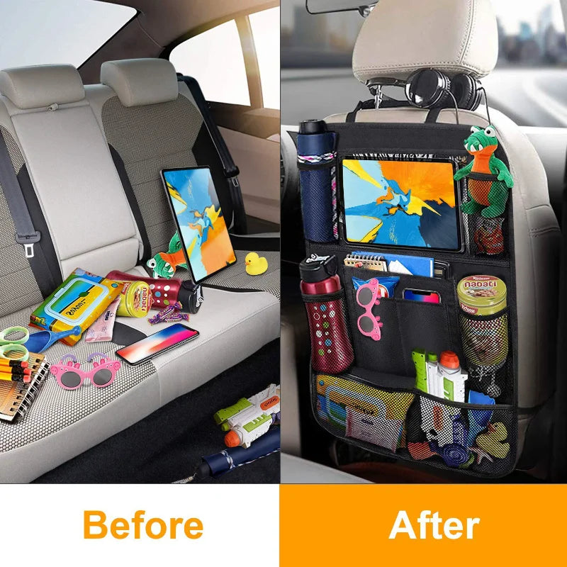 Car Backseat Organizer with Touch Screen Tablet Holder Auto Storage Pockets Cover Car