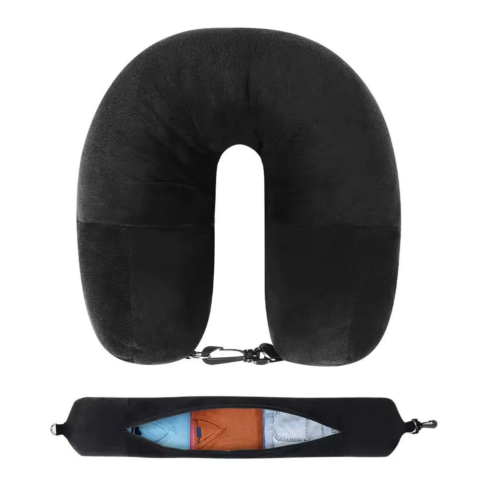 Travel Neck Pillow with Fillable Clothing U-Shaped Pillowcase, Extra Storage Bag