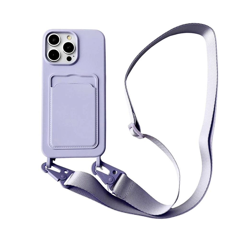 Crossbody Necklace Strap Card Holder Wallet Phone Case For iPhone 16 14 12 Pro Max 13 Mini 11 XS XR 7 8 Plus