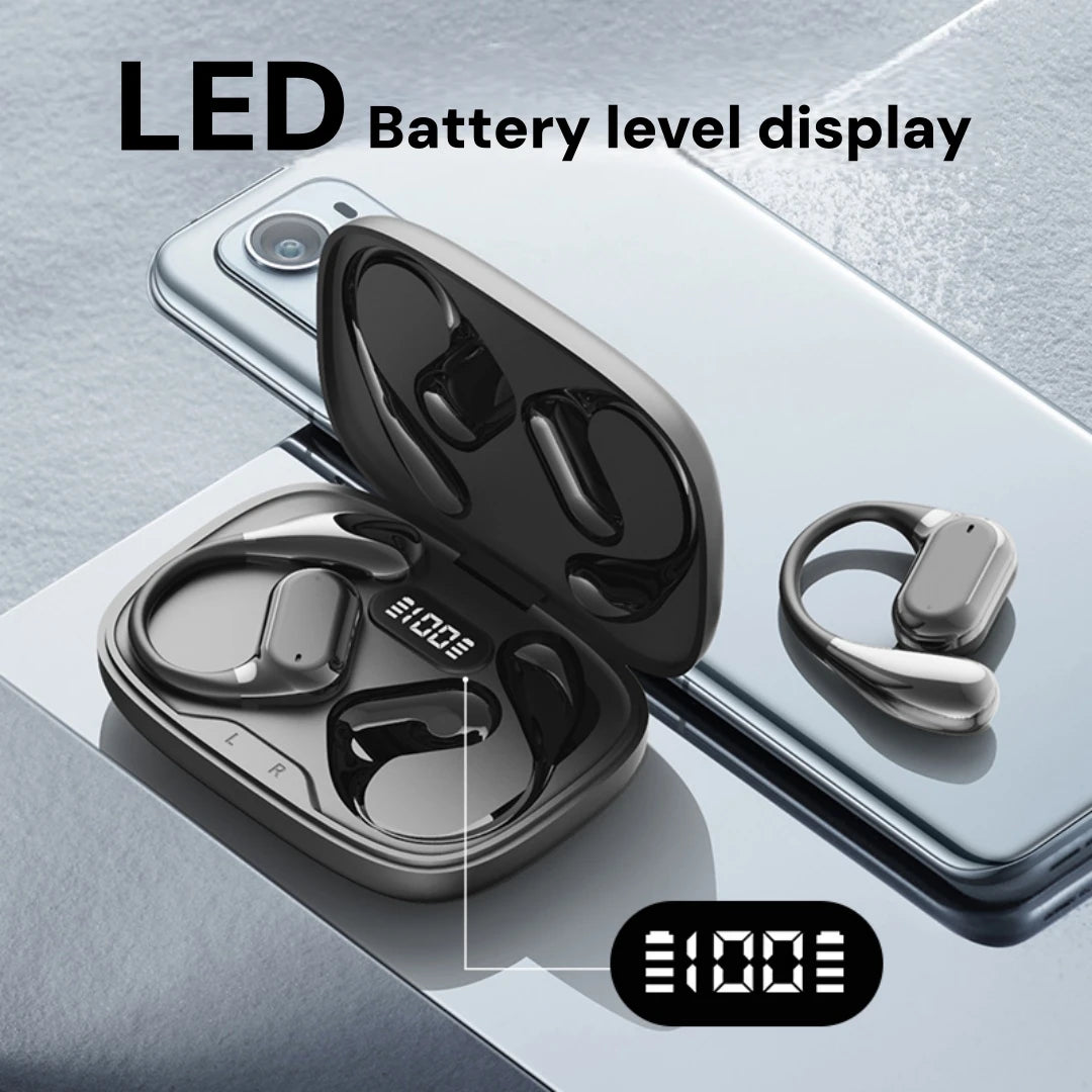 Open Ear Wireless Earbuds Bluetooth Headphones, 50Hrs Playtime Stereo Sound Earphones with IPX7 Waterproof Ear