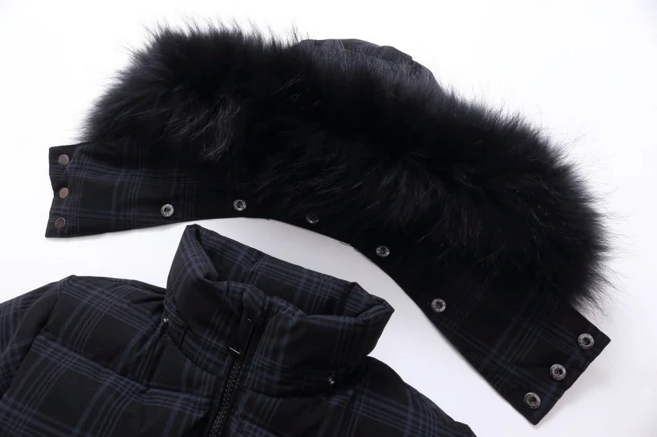 Children's Black Plaid Down Coat