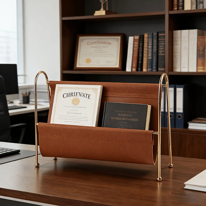 Home Office Desktop Storage Holder Organizer Modern Gold Metal Frame