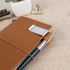 Handmade Leather Pen Holder Clip Brass Stainless Steel