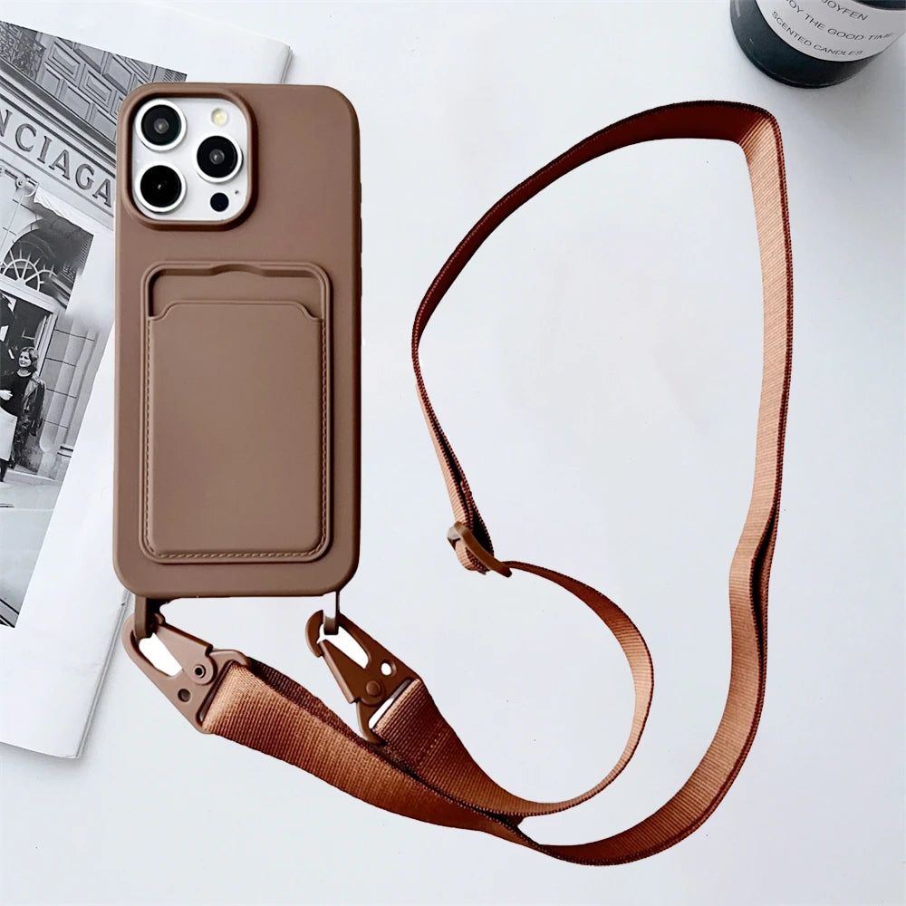 Crossbody Necklace Strap Card Holder Wallet Phone Case For iPhone 16 14 12 Pro Max 13 Mini 11 XS XR 7 8 Plus