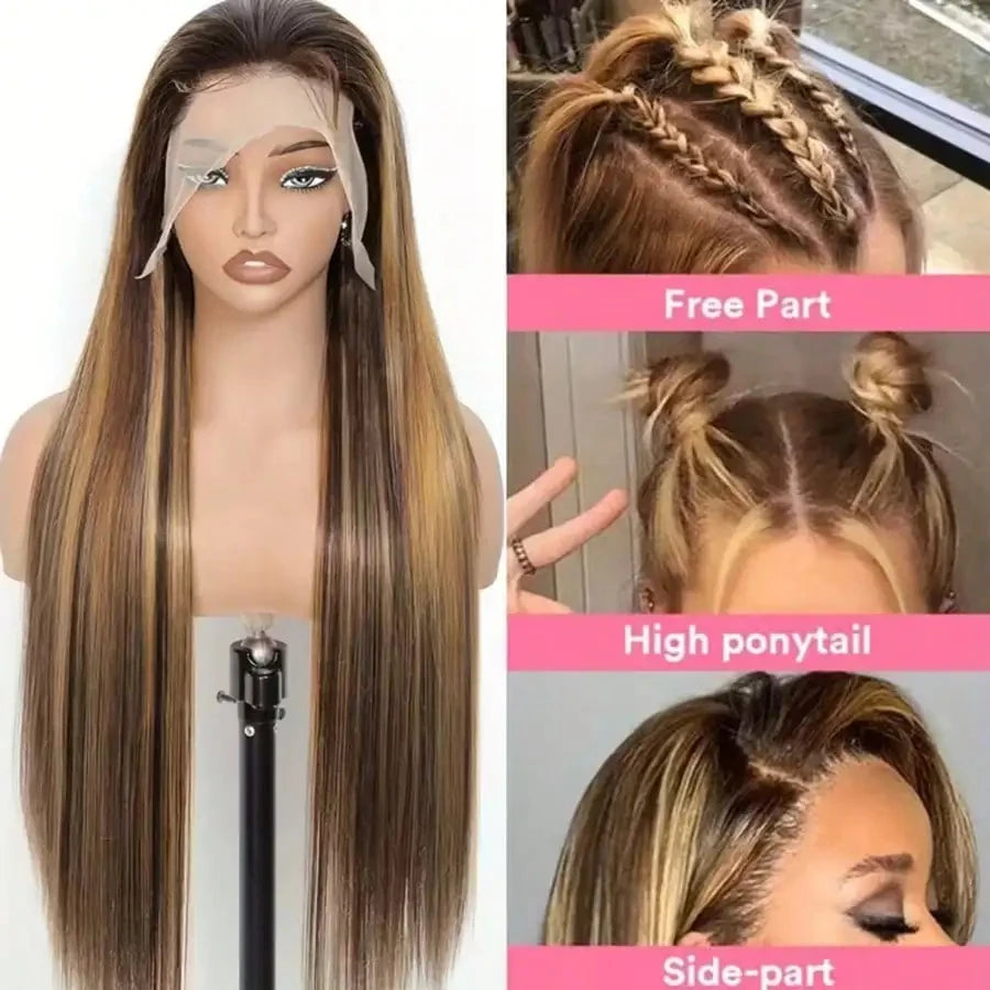 F4/27 Highlight Straight Lace Wig — 250% Density