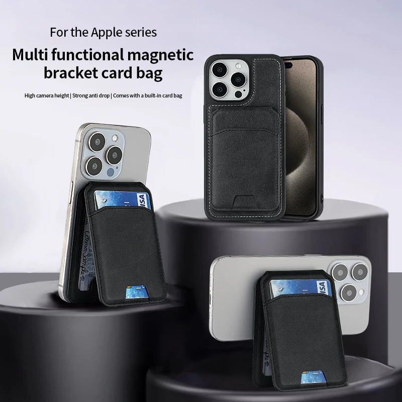 Luxury For Magsafe Magnetic Leather Wallet Holder Case For iPhone 16 15 14 13 12 Pro Max Card Holder Phone Bag