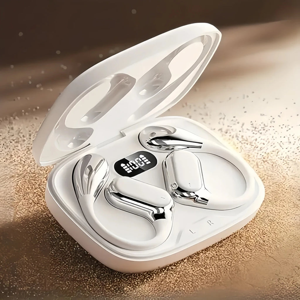 Open Ear Wireless Earbuds Bluetooth Headphones, 50Hrs Playtime Stereo Sound Earphones with IPX7 Waterproof Ear