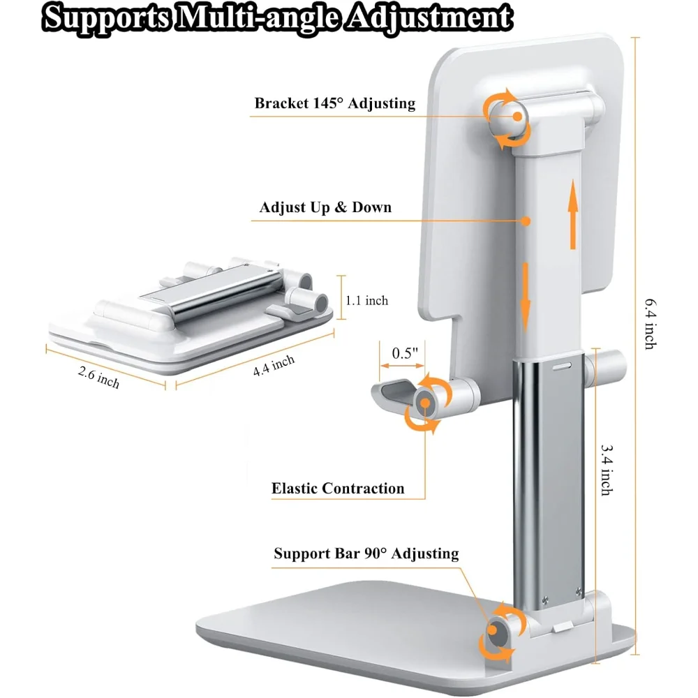 Cell Phone Stand, Adjustable Angle Height Phone Stand for Desk, Fully Foldable/Portable Phone Holder,