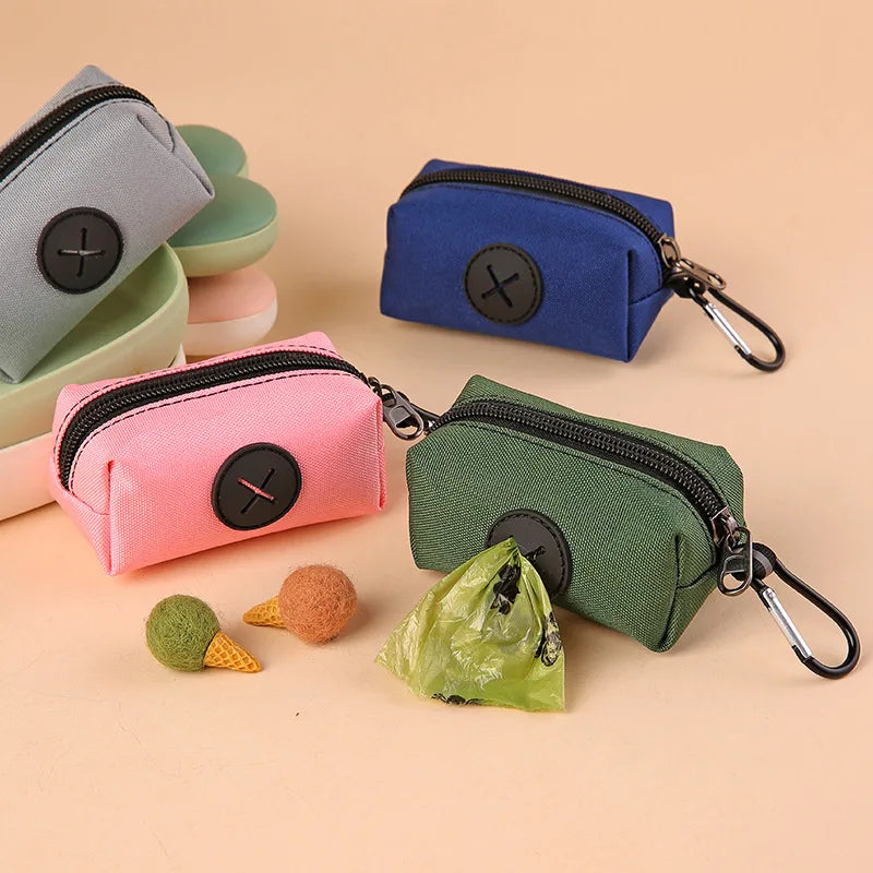Canvas Dog Poop Bag Holder, Outdoor Pet Waste Bag Dispenser with Carabiner Clip