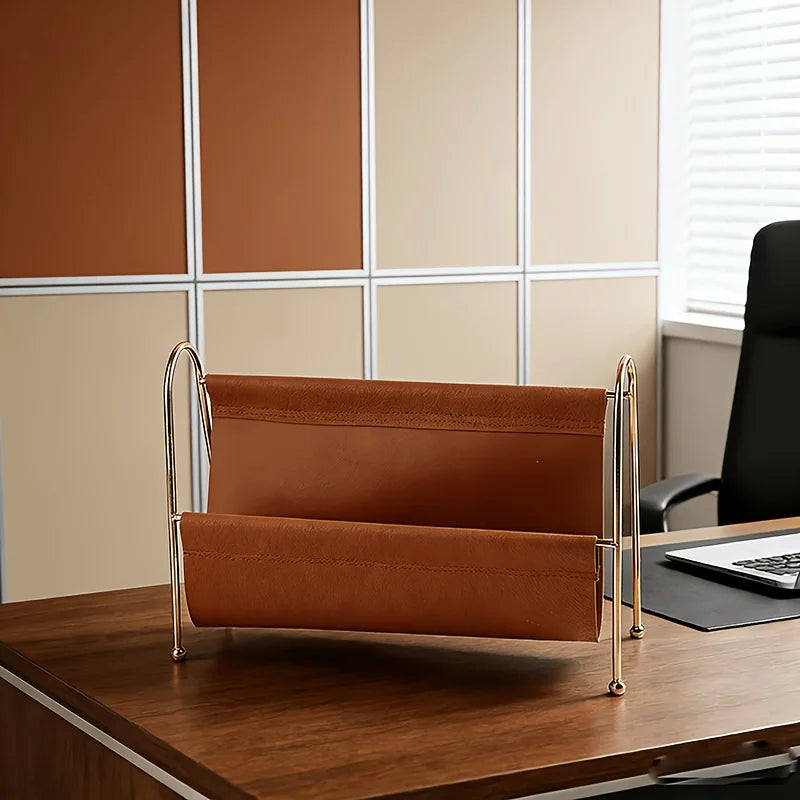 Home Office Desktop Storage Holder Organizer Modern Gold Metal Frame