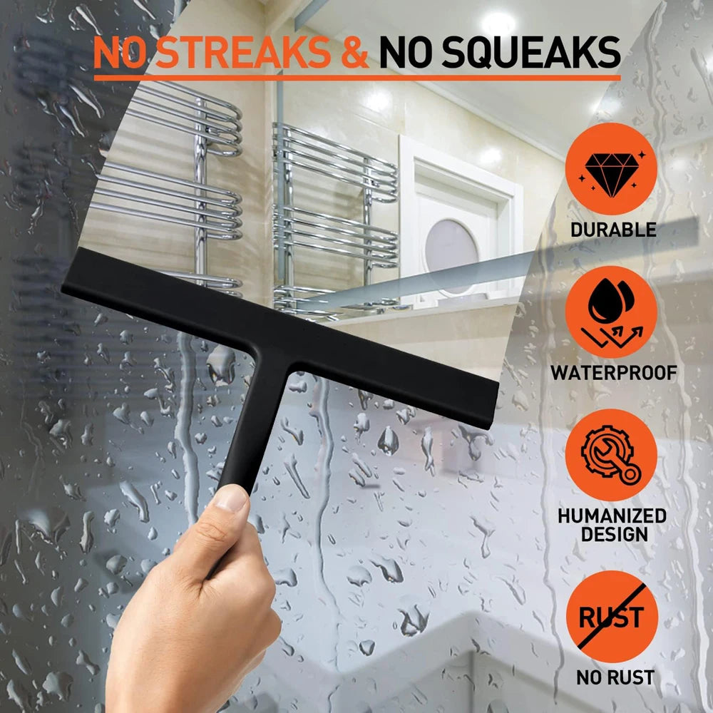 Matte Black Silicone Squeegee Streak Free Cleaning Shower