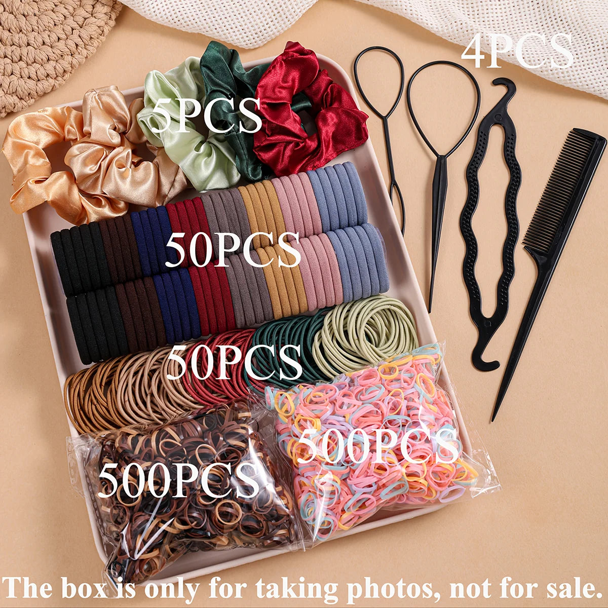 Women Dark Hair Accessories Set Elastic Seamless Ponytail Scrunchies Small Rubber Bands