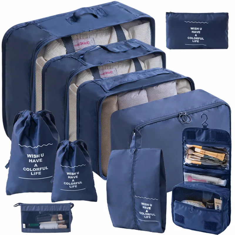 Set Travel Organizer Bags Suitcase Packing Cubes Cases Portable Wardrobe Luggage