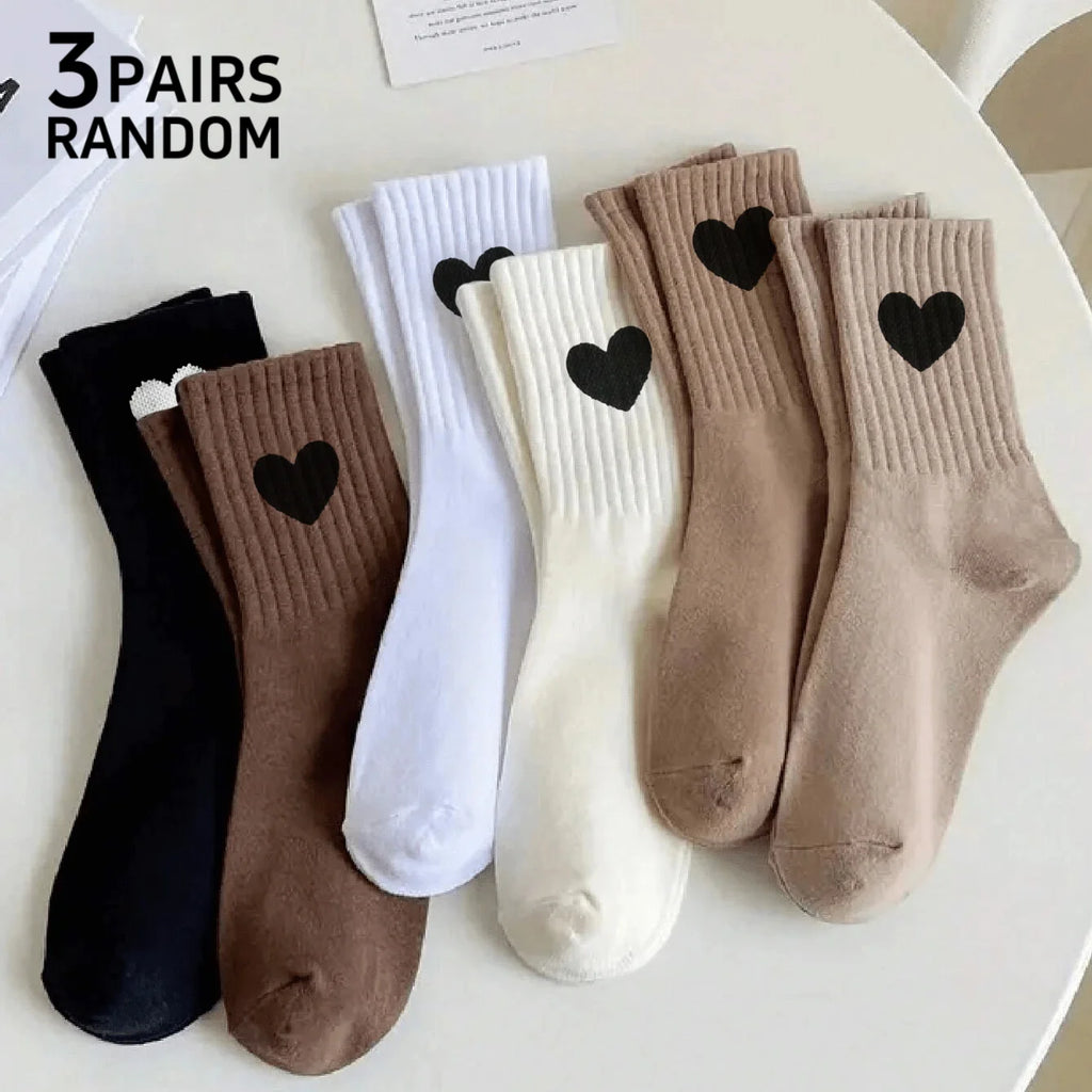 Multi-Pack Women's Crew Socks Heart Trendy Comfortable Breathable Moisture-Wicking