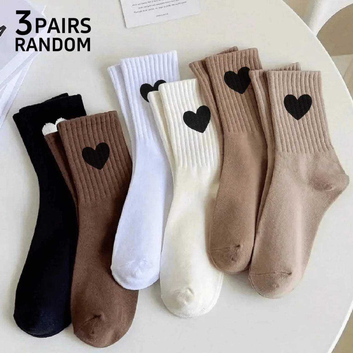 Multi-Pack Women's Crew Socks Heart Trendy Comfortable Breathable Moisture-Wicking