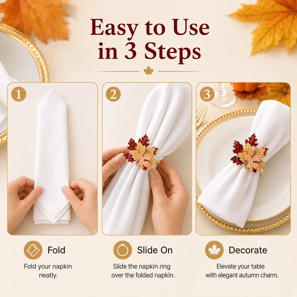 Maple Leaf Metal Napkin Rings — 2, 4 or 6 Pieces