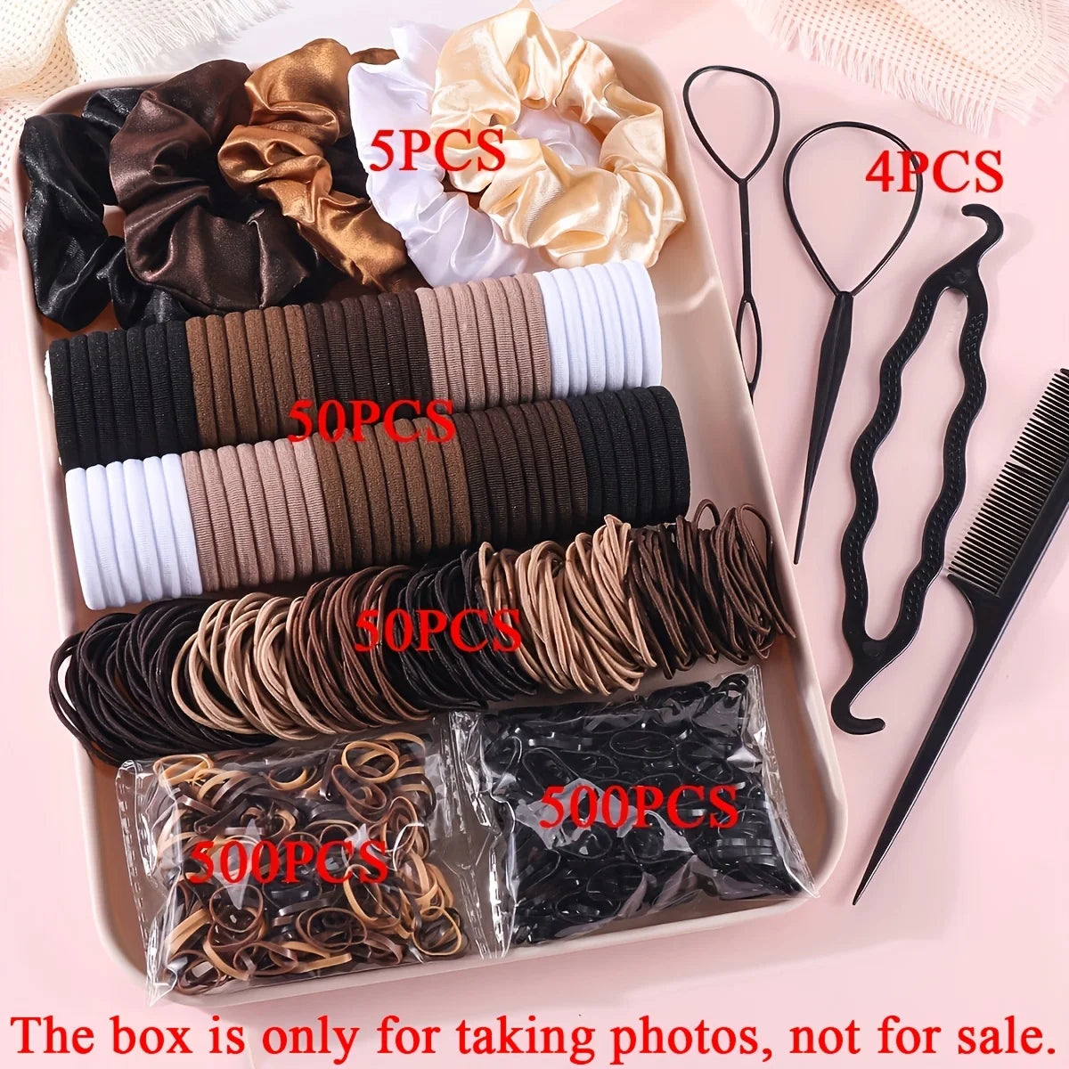 Women Dark Hair Accessories Set Elastic Seamless Ponytail Scrunchies Small Rubber Bands