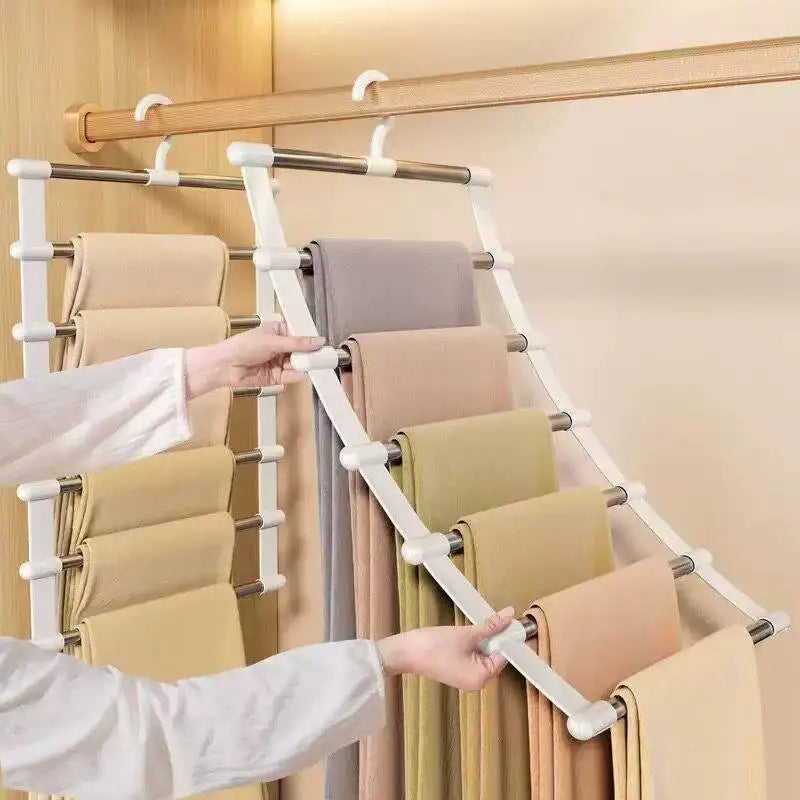 Multi-Layer Pants Hanger Space Saving Closet Organizer Foldable Trousers Clothes Rack