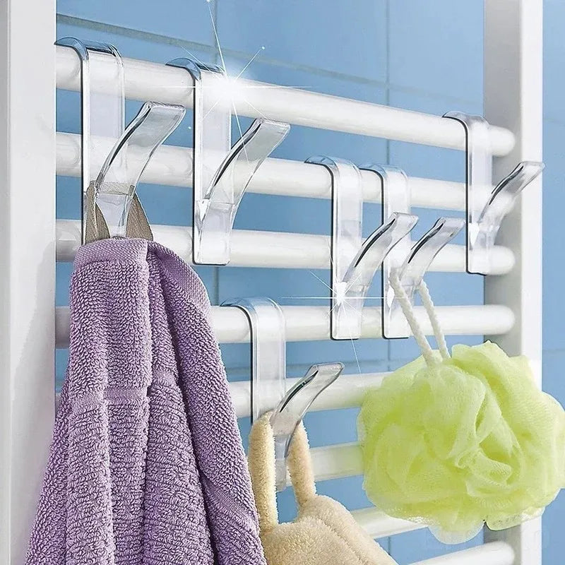 Kitchen Bathroom Hanger Clips Storage Racks White Clear Heated Towel Radiator Rail