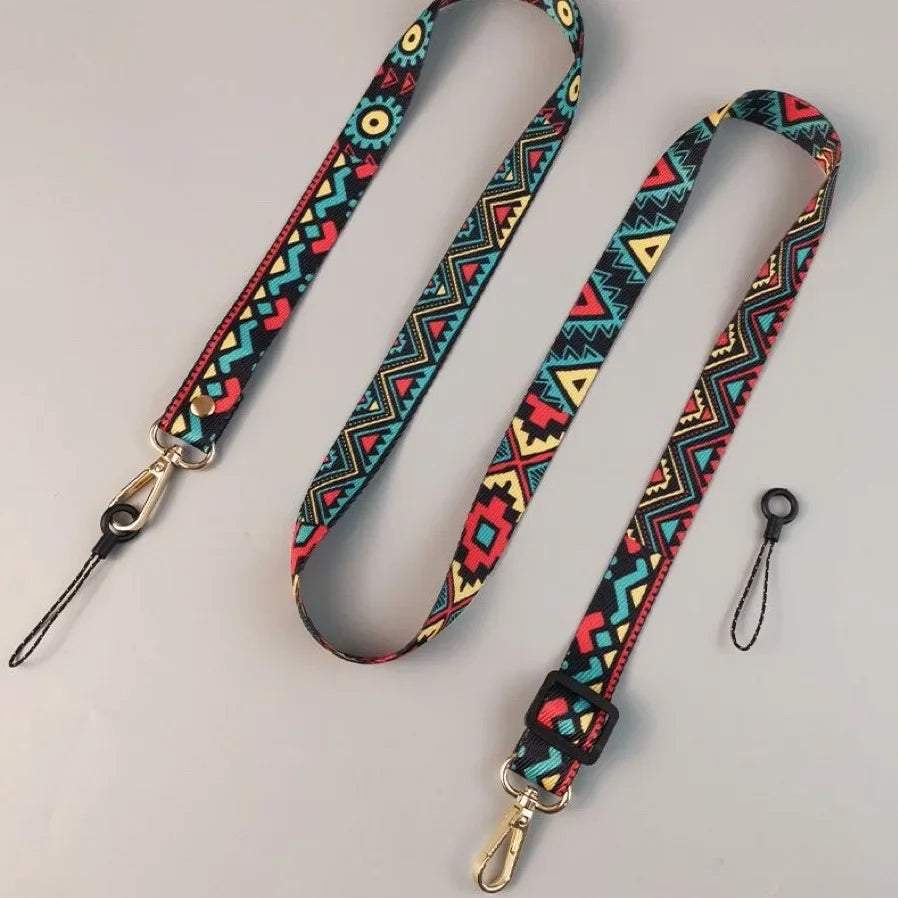 Mobile Phone Clip Antilost Retro Pattern Strap Crossbody Long Straps Adjustment Length Hanging Universal Neck