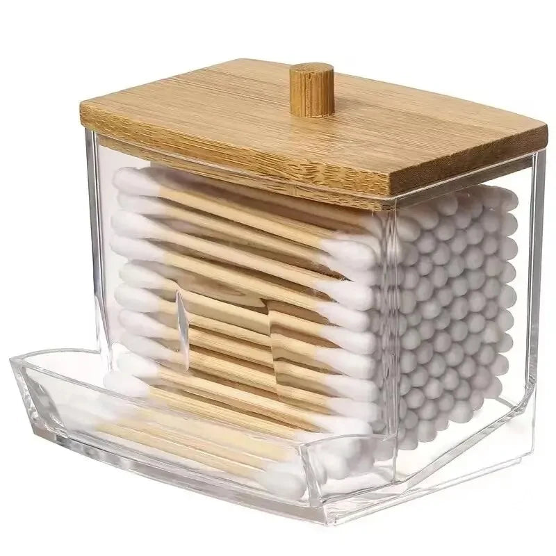 Cotton Swab Storage Box with Bamboo Lid