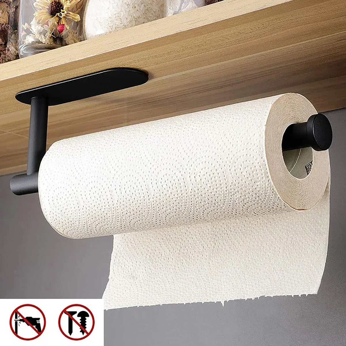 Kitchen Paper Towel Holder Adhesive Tissue Hanger Toilet Roll Dispenser Cabinet Storage