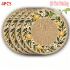 Lemon Floral Round Printed Placemats — 4 Pieces, 15 Inches