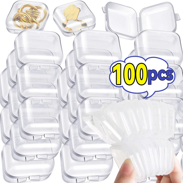 10-100PCS Mini Storage Box Transparent Plastic Jewelry Boxes Portable Earring Ring
