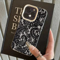 Elegant Black Lace Floral Phone Case for iPhone 17 12 13 11 14 15 16 Pro Max Soft TPU Shockproof Women's