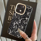 Elegant Black Lace Floral Phone Case for iPhone 17 12 13 11 14 15 16 Pro Max Soft TPU Shockproof Women's