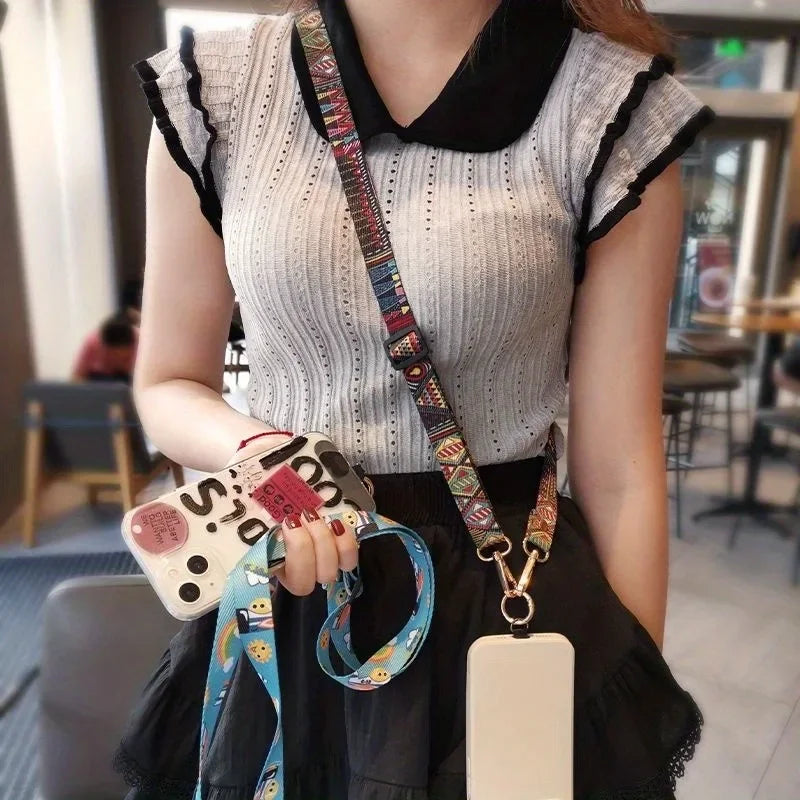 Mobile Phone Clip Antilost Retro Pattern Strap Crossbody Long Straps Adjustment Length Hanging Universal Neck