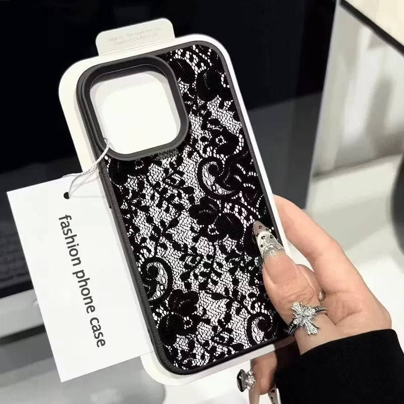 Elegant Black Lace Floral Pattern Phone Case For iPhone 17 Case iPhone 13 16 15 11 12 14 Pro Max X XS XR 17