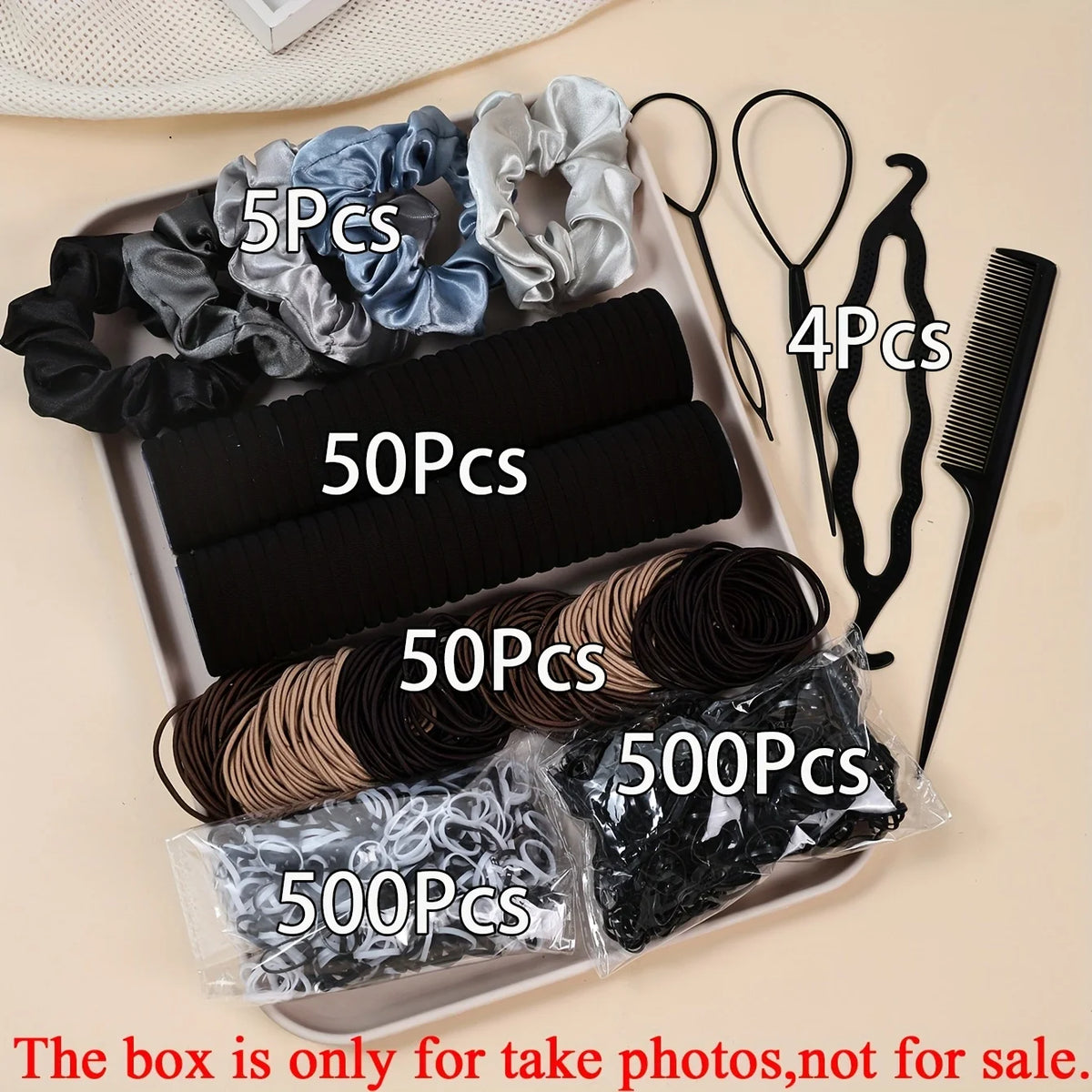 Women Dark Hair Accessories Set Elastic Seamless Ponytail Scrunchies Small Rubber Bands