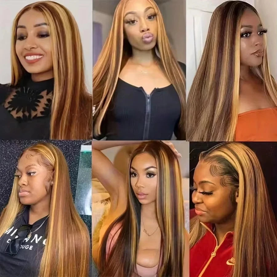 F4/27 Highlight Straight Lace Wig — 250% Density
