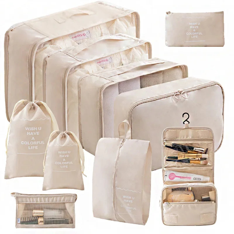 Set Travel Organizer Bags Suitcase Packing Cubes Cases Portable Wardrobe Luggage