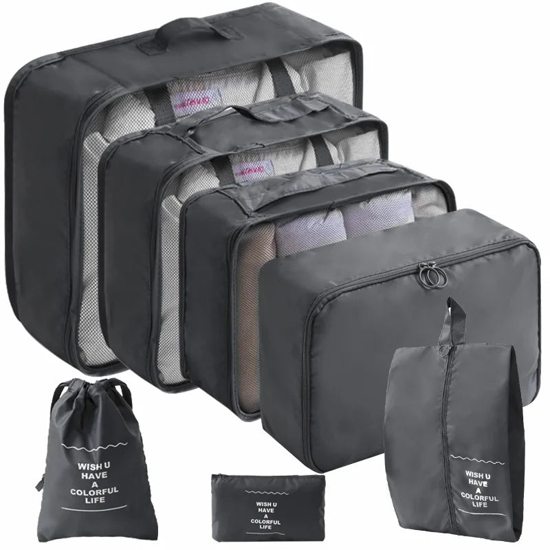 Set Travel Organizer Bags Suitcase Packing Cubes Cases Portable Wardrobe Luggage