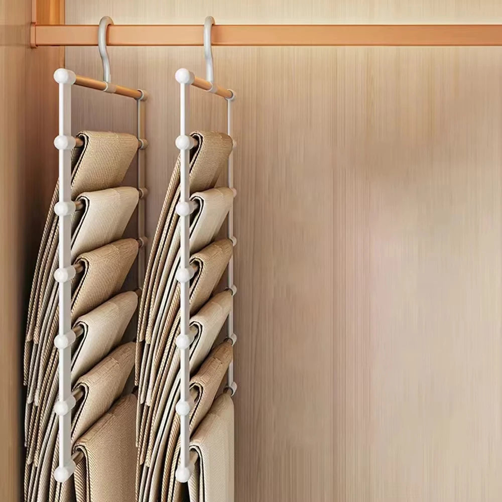 Multi-Layer Pants Hanger Space Saving Closet Organizer Foldable Trousers Clothes Rack