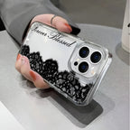 Black Lace Phone Case for iPhone 17 Pro Case 15 14 Pro Max 16 12 Shockproof Transparent Bumper Back Cover 17