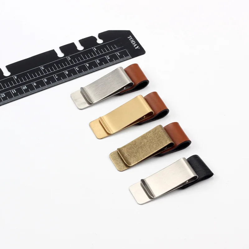 Handmade Leather Pen Holder Clip Brass Stainless Steel