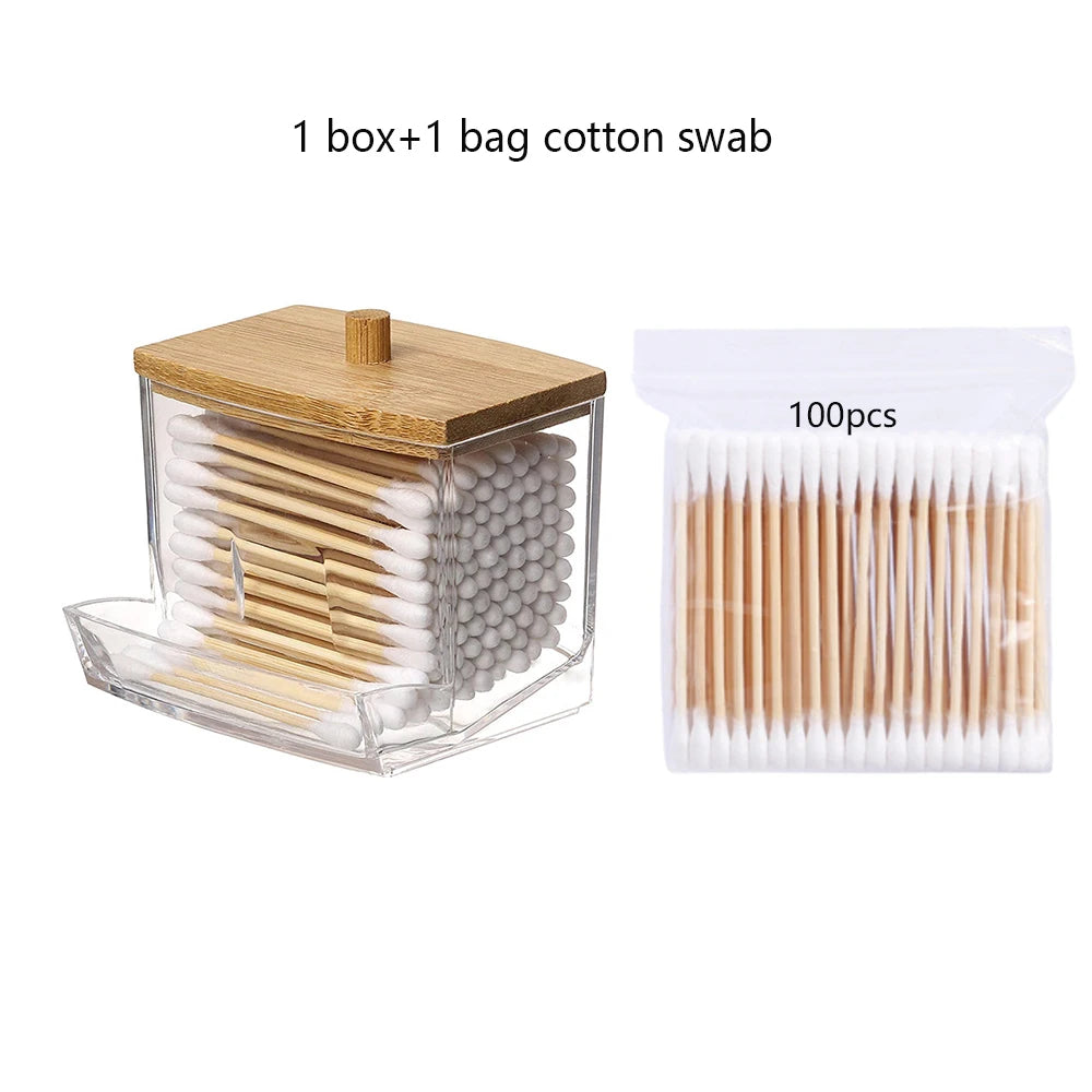 Cotton Swab Storage Box with Bamboo Lid
