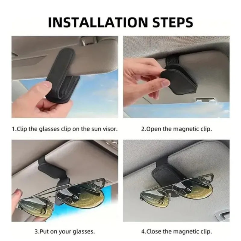 Car Sun Visor Glasses Case Holder Sunglasses Clip Ticket Card Multifunction Portable