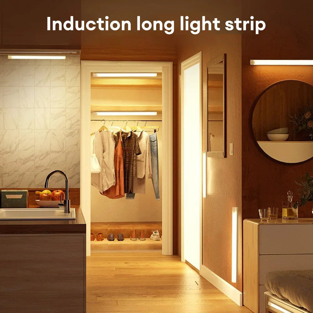 Motion Sensor LED Under Cabinet Lamp Dimmable Rechargeable Night Light Stairs Closet Room Aisle Tube Bar