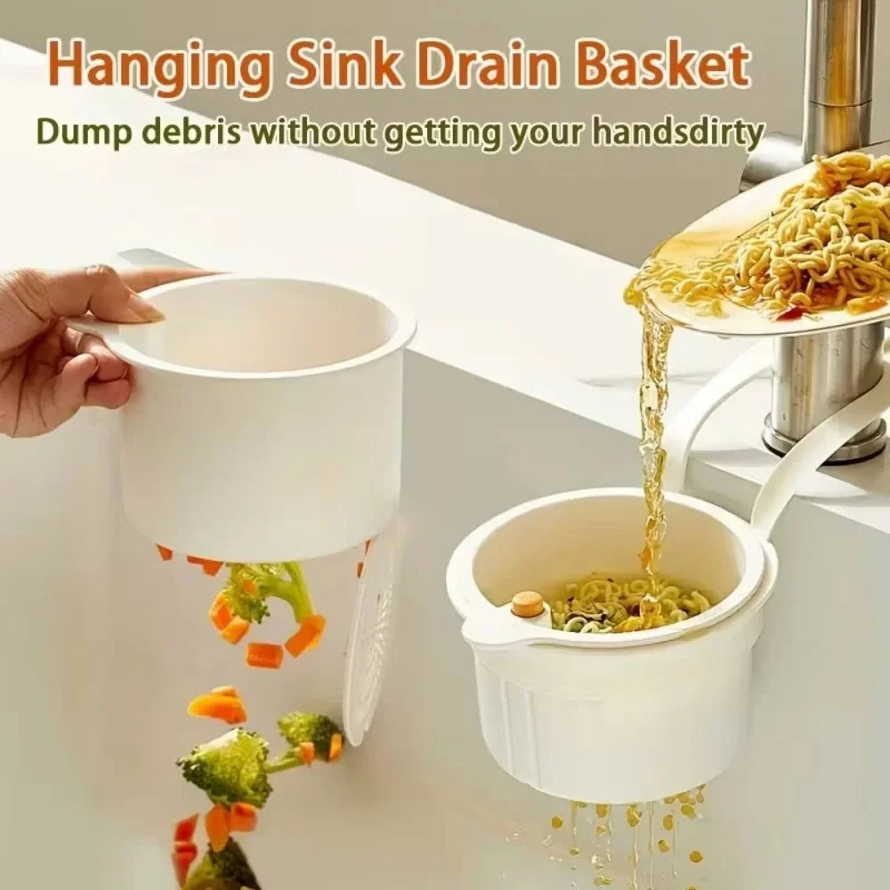 2 IN 1 Faucet Hanging Sink Drain Basket Detachable Bottom Cover Food Residue Filter